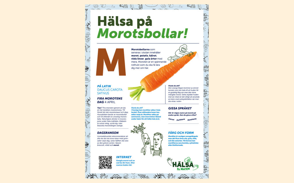 Exempel på affisch om Morotsbollar. Från konceptet "Hälsa på Maten".