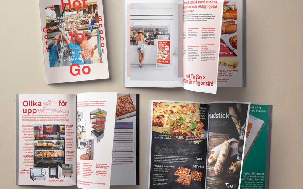 Fyra olika uppslag av broschyren Hot to Go.